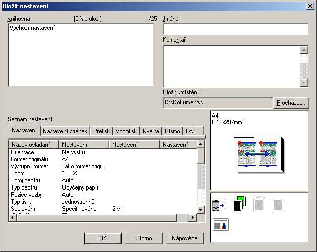 Nastavení ovladače tiskárny 4 3 Zadejte název souboru v textovém poli "Jméno". 4 V případě potřeby zadejte zprávu do textového pole "Komentář".