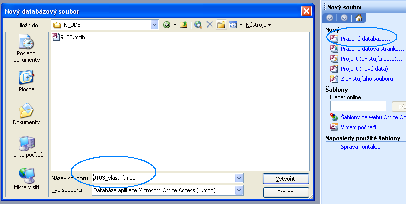 MS Access vlastní DB Vytvoření vlastní