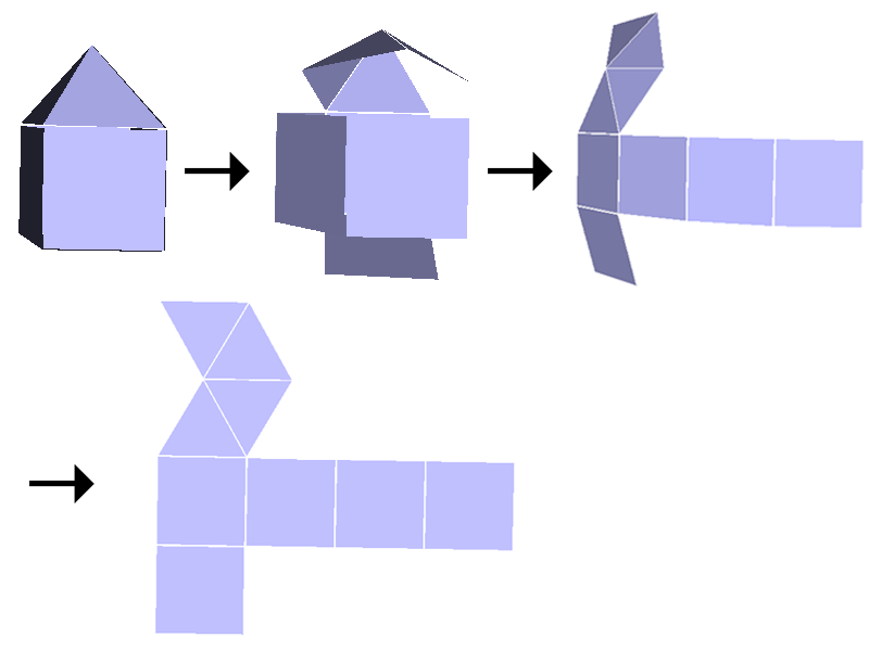 Příklad 4: Vytvořte model domu a jeho síť [5]. Řešení: Obrázek 25: Origami Nets - zadání příkladu 3 Pozn: Při tvorbě sítě domu je jedinou komplikací určit úhel složení střechy domu.
