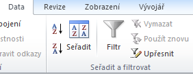 VÝKLAD 11.1 Řazení a filtrování dat Řazení dat slouží k analýze dat v tabulce. Seznam lze uspořádat podle abecedy nebo velikosti čísel.