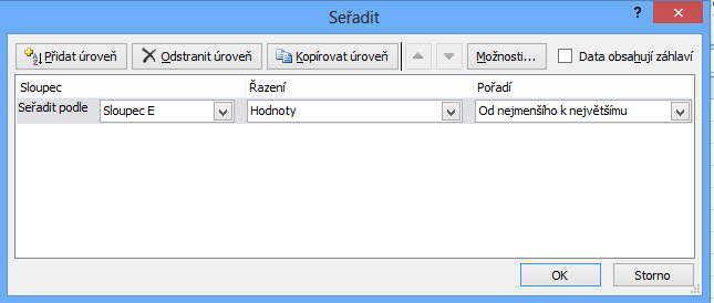 V seznamu pořadí vybere požadovaný způsob řazení. Okno seřadit umožňuje řadit data podle více kritérií. Další kritérium přidáme pomocí tlačítka Přidat uroveň. 11.