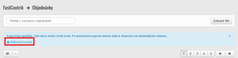 Zobrazí se modré okno s informací o exportu. Poté klikněte na Stáhnout soubor. Otevře se Excel, kde jsou všechny důležité údaje pro podání na Zásilkovnu.