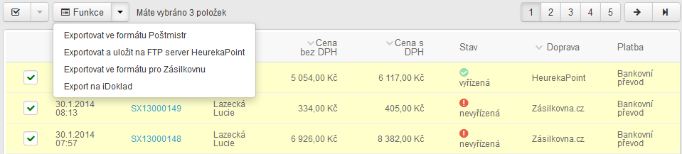 Objednávky Položka objednávky v horní liště slouží k evidenci a administraci objednávek zákazníků e-shopu a vystavených dokladů.