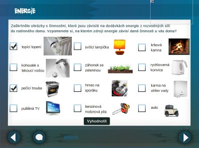 Energie u nás doma Prvním cvičením e-kurzu se žáci seznámí s využitím energie v svém blízkém prostředí konkrétně v domácnostech, ve kterých žijí.
