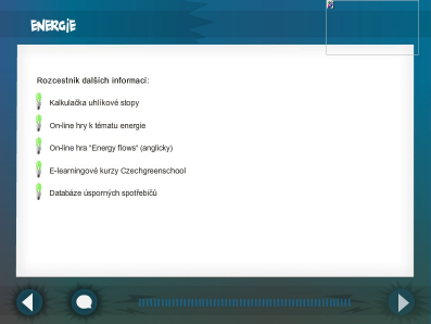 Rozcestník dalších informací a odkazů I po e-kurzu jsou pro hráče připraveny některé zajímavé odkazy (obrázek 21), které jim mohou téma energie více přiblížit.