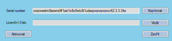 20) Aktivování programu z demo verze na plnou verzi tlačítko Licence : a) Serial number kontrolní číslo vygenerované počítačem, které odešle uživatel na pteranodonsoft@seznam.cz.