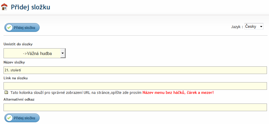 Správa složek je tedy databázové rozdělení různých typů obsahu webu. Stránkování modulu je implicitně nastaveno na 30 složek na stránku, tato hodnota však lze v systému změnit.