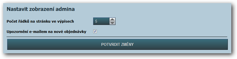 NASTAVENÍ ADMINA LIMIT NA STRÁNKU Udává, kolik maximálně řádků bude mít výpis nějakého listu v administračním rozhraní. Hodnota musí být celé nezáporné číslo.