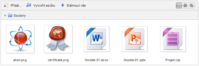 Základní moduly činností v Moodle 4 Soubor a Složka Obr. 4.1 Modul pro nahrávání souborů Pokud má modul sloužit pouze pro nahrání jednoho jediného souboru, může vypadat i tak, jak ukazuje Obr. 4.2, tj.