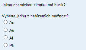 Základní moduly činností v Moodle 8 Test Těchto odpovědí lze v úloze nadefinovat v podstatě libovolný počet, díky čemuž lze podchytit i různé varianty správné odpovědi.