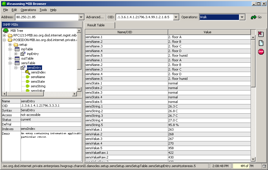 ireasoning MIB Browser + Trap Receiver Dvě volné utility pro práci s SNMP proměnnými, umoţňuje jejich procházení v SNMP stromu, čtení hodnot, nastavování hodnot, zobrazení