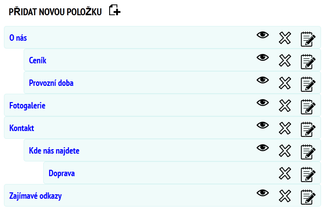 navigace, atribut visible je použit pro označení, zda je stránka viditelná nebo ne a poslední atribut content v sobě zahrnuje obsah samotné webové stránky.