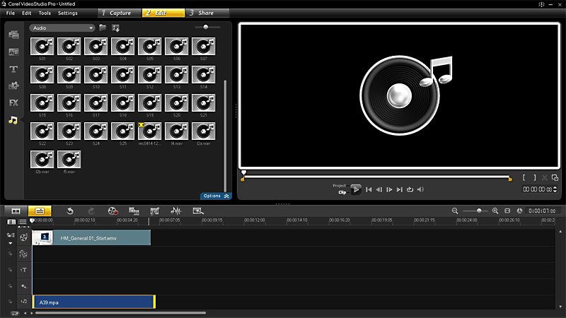 UTB ve Zlíně, Fakulta aplikované informatiky, 2010 37 Obr. 11. Corel VideoStudio Pro X3 audio Nyní můžeme začít stříhat a editovat jak naše video tak i audio stopu.