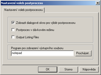 Začínáme s VisualMillem Nastavení voleb postprocesu (Není k dispozici ve VisualMillu Basic) Uživatel může ve VisualMillu specifikovat určité volby postprocesoru.