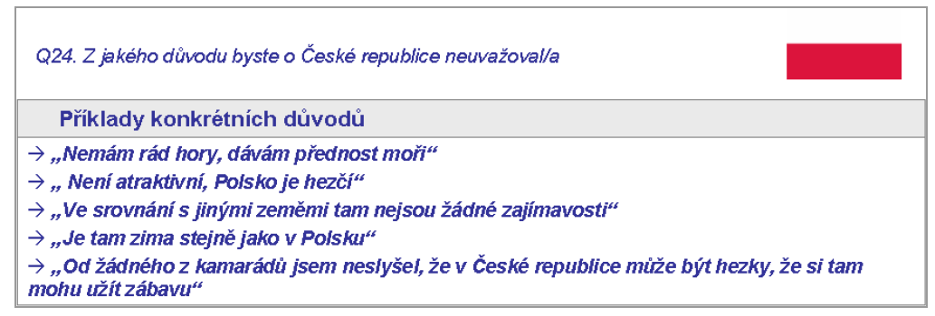 V západoevropských zemích pak často mezi staršími potenciálními návštěvníky (30 let a výše) převládá pocit, že ČR je jednou z postkomunistických zemí, s nevalnou úrovní služeb, vysokou kriminalitou a