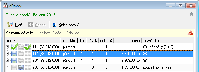 Zobrazí se protokol s informacemi o odeslané dávce. Protokol můžete zavřít. Tímto je vyúčtování úspěšně odesláno.