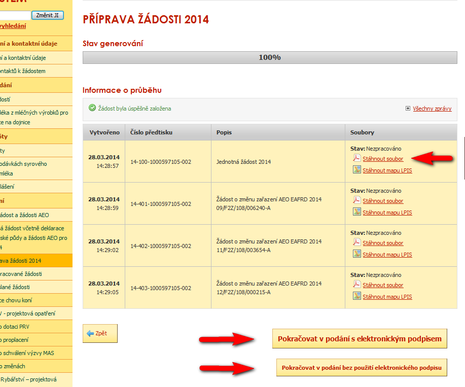 Po jejich úspěšném vygenerování je možné soubory prohlédnout a zkontrolovat (důrazně doporučeno!).