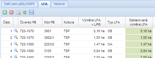 Deklarace Konopí setého V případě deklarování konopí setého je třeba nejprve zaškrtnout checkboxy pro jednotlivé plodiny.