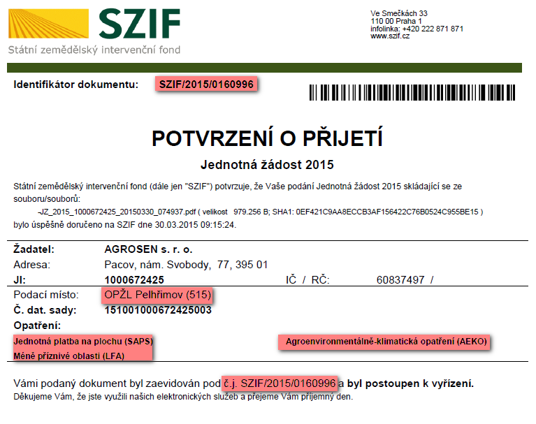 V případě, že z nějakého důvodu není podání žádosti úspěšné, je o této skutečnosti žadatel informován příslušným hlášením.