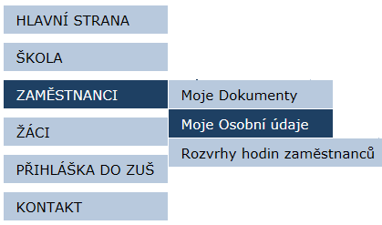 Kliknutím na Osobní údaje (také jméno) můžete aktualizovat osobní údaje zaměstnance včetně nastavení vyučovaných předmětů a učeben. Aktuální seznam zaměstnanců můžete prezentovat na webu vaší školy.