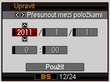 Základní nastavení při prvním zapnutí fotoaparátu Po prvním vložení baterie do fotoaparátu se na displeji zobrazí stránka určená k nastavení jazyka displeje, datumu a času.