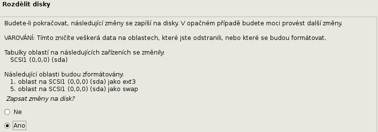 Obrázek 21 Rozdělení disku 2 Dále byl nastaven správce balíku a vybrán repozitář pro možnost stažení dalšího softwaru.