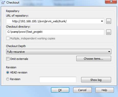 Obrázek 43 Import projektu do repozitáře Následně je třeba provést checkout a přepsat složku nového projektu na lokálním disku, dojde k propojení s SVN a doplnění o speciální, skryté soubory.