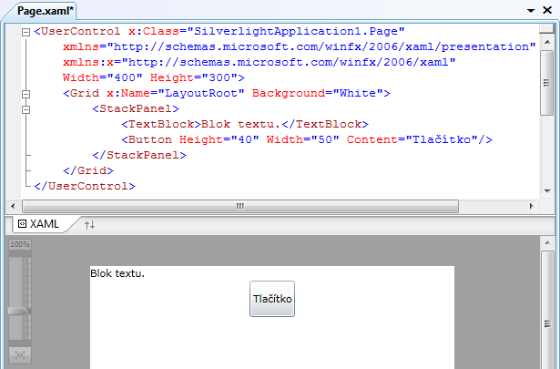 Technologie SILVERLIGHT PRO WINDOWS EMBEDDED Obrázek 17 Práce s XAML ve Visual Studiu 2008 Silverlight je možné použít i k tvorbě podmanivých aplikací pro Windows Embedded (whitepaper [7] se zabývá