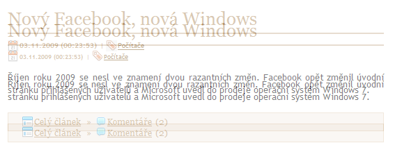 Obrázek ukáže, jak to vypadá na webu z předchozí ukázky: Obrázek 75 SuperPreview překrytí stránek Whitepaper pro přechod z FrontPage, shrnuje vlastnosti Expresion Web http://expression.microsoft.