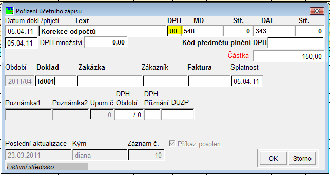 5. Korekce odpočtů daně ( 75 odst. 4, 77 a 79) ř. 45 K již existujícím typům DPH 81, U4 (pro nárok v plné výši) a 83 (pro krácený odpočet) přibyl U0 pro krácený odpočet.