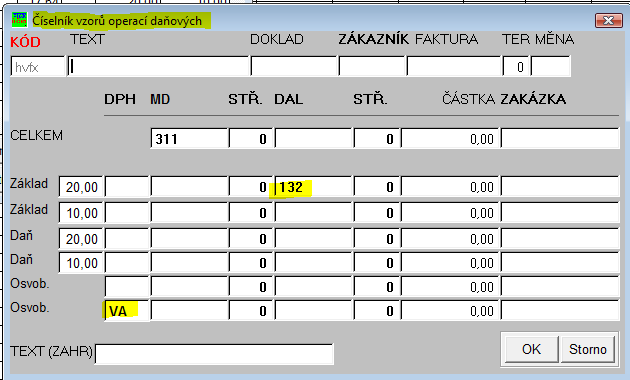 Obr. 10 tvorba jednořádkové masky (= kódu operace) pro VYDANOU FAKTURU v Tabulce účetních operací nedaňových Obr.