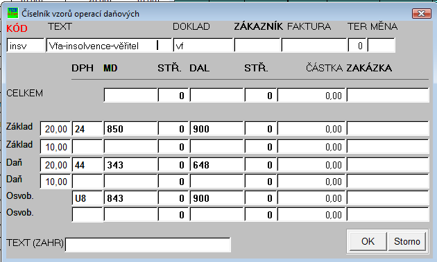 Obr. 13 pořízení hromadnou maskou pro vydanou fakturu (např. hvfx). Zatím nelze doplnit množství a kód předmětu, pouze dodatečně doplnit přes opravu (F3) nebo expresní opravu 3.