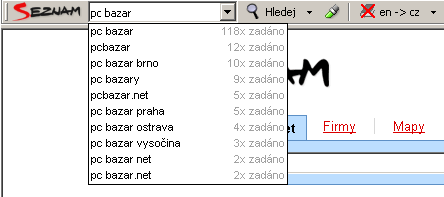 Obrázek 2: Seznam Našeptávač s údajem o hledanosti Číselný údaj udává přibližnou průměrnou denní frekvenci hledání [21].