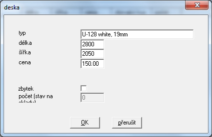 Vámi zadaný popis desky slouží k tomu, aby se zamezilo záměně desek ve Vaší dílně. Popis desky se zobrazí i na nářezovém plánu.