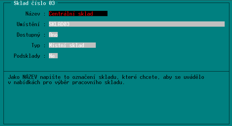 Uživatelská příručka např. ve funkci PŘEHLED POHYBŮ apod. na pozici číslo 01 Sklad 01 totožný se skladem původního programu STANDARD. Umístění nevyplněno. Je označen jako dostupný.