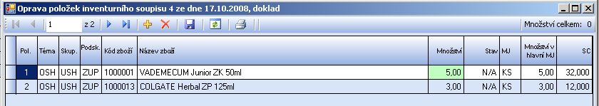 Obr. Položky inv. soupisu Kliknutím na ikonku plus se otevře okno pro přidání další položky do inventurního soupisu. Obr. Přidávání položky do již existujícího soupisu 7.5.