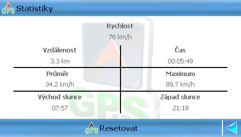 Aktuální datum a čas Počet viditelných satelitů Obrazovka 2: Podrobné grafické znázornění konstelace