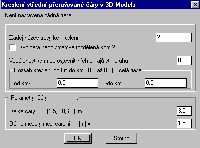 Do 3d doplnit střední dělící proužky.po kliknutí se aktivuje funkce, která umístí střední dělící proužky do modelu projektu. Dělící proužky mohou být plné nebo přerušované.