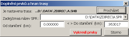 Roadcad7 trasy. Tvar tělesa ukládá do obou hladin. Funkce používá tento dialog. Podle názvu trasy se vyhledává a čte soubor SPR. Export.sou, psp pro DTM INPAC/W32 Vytvoř vstupní data pro DTM+.SOU+PSP.