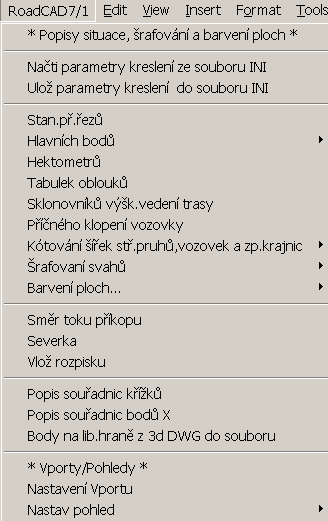 Roadcad 7/1 roletové menu č.5 zleva z kterého jsou ovládány všechny popisy systému Roadcad7.! Velikost popisu.