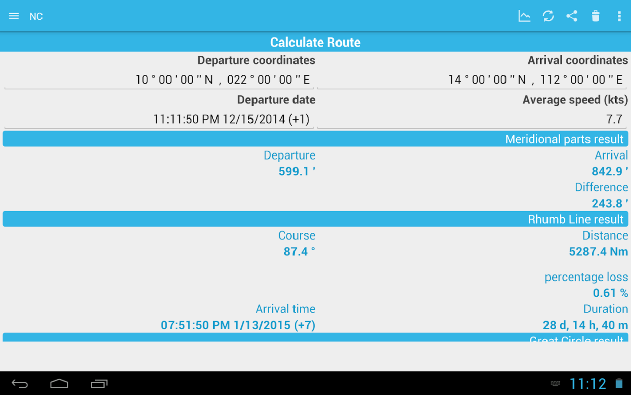 Nautical Calculator Námořní Kalkulačka je Android aplikace, která počítá loxodromy a vzdušnou