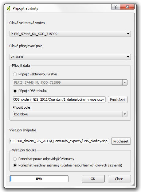 Připojení externí tabulky V pracovním adresáři najdete soubor plodiny_vynosy.xls. Otevřete si ho. Abychom mohli připojit tabulku vytvořenou např.