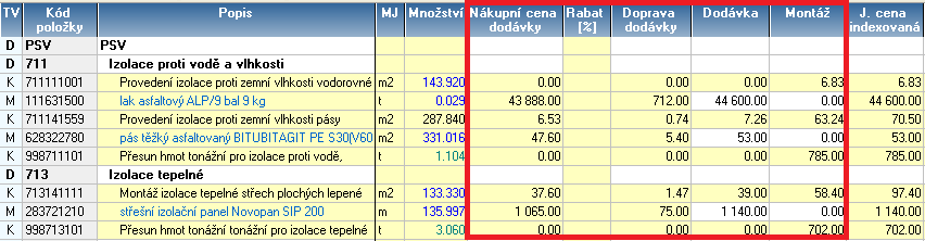 1.8. ÚPRAVA CEN MATERIÁLŮ Ceny položek, které jste zapsali do rozpočtu z ceníkové databáze, jsou jen orientační.