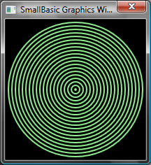 Obrázek 32 - Pyramida Soustředné kruţnice Varianta předchozího programu, kreslí kružnice namísto obdélníků. GraphicsWindow.BackgroundColor = "Black" GraphicsWindow.