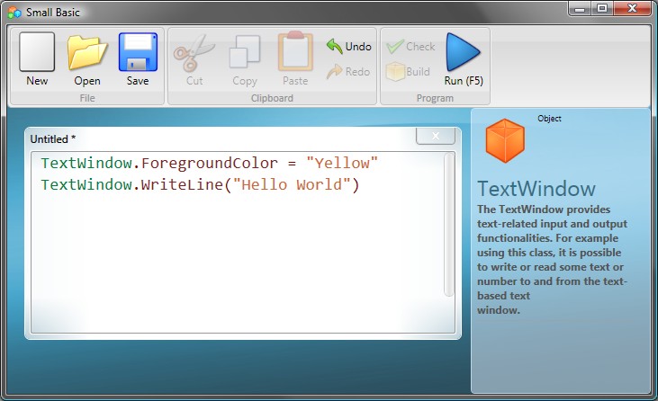 TextWindow.ForegroundColor = "Yellow" TextWindow.WriteLine("Ahoj světe!") Obrázek 5 Přidání barev Když spustíte program výše, zjistíte, že vypíše stejnou frázi Ahoj světe!