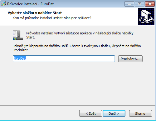 V tomto okně zvolte složku (adresář) do které chcete aplikaci EuroDat