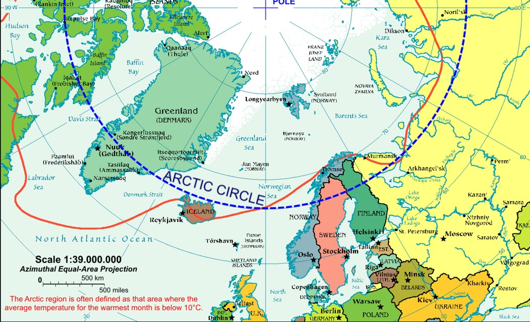 3.Vymezení Arktické oblasti 3.1 Geograficko politické Hranici arktické oblasti lze vymezit mnoha různými způsoby1.