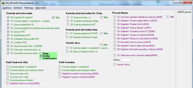 8 Modul RLZ převody dat o Označte vínové údaje Vyživované osoby, tl. Kontroly výpis o Postupně zatrhnete: Kontroly dat před převodem (zaměstnanci) (1.