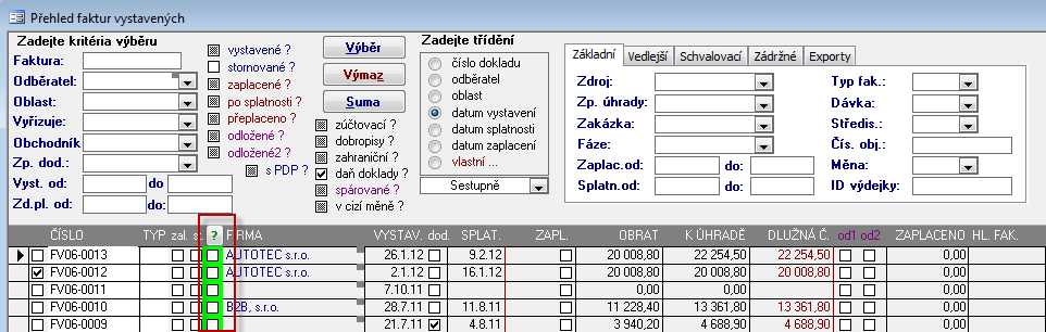 44 9.4 Novinková dokumentace Soft-4-Sale G5.47A Vystavené faktury Přehled vystavených faktur Na přehled vystavených faktur přibyl nový zelený sloupeček, přes který je možné vybrat faktury.