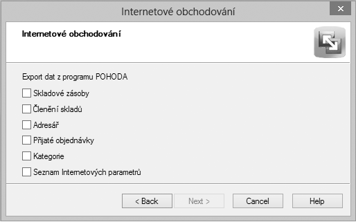 2. Analýza Obrázek 2.4: Internetové obchodování Pohoda export dat službu PrestaShopu. Tuto funkci ale POHODA nenabízí.